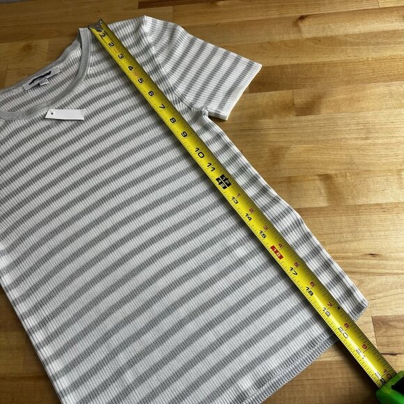 Madewell Micro-Rib Sweater‎ Tee Monument White Gray Stripe Short Sleeve XXS NEW - Picture 10 of 10